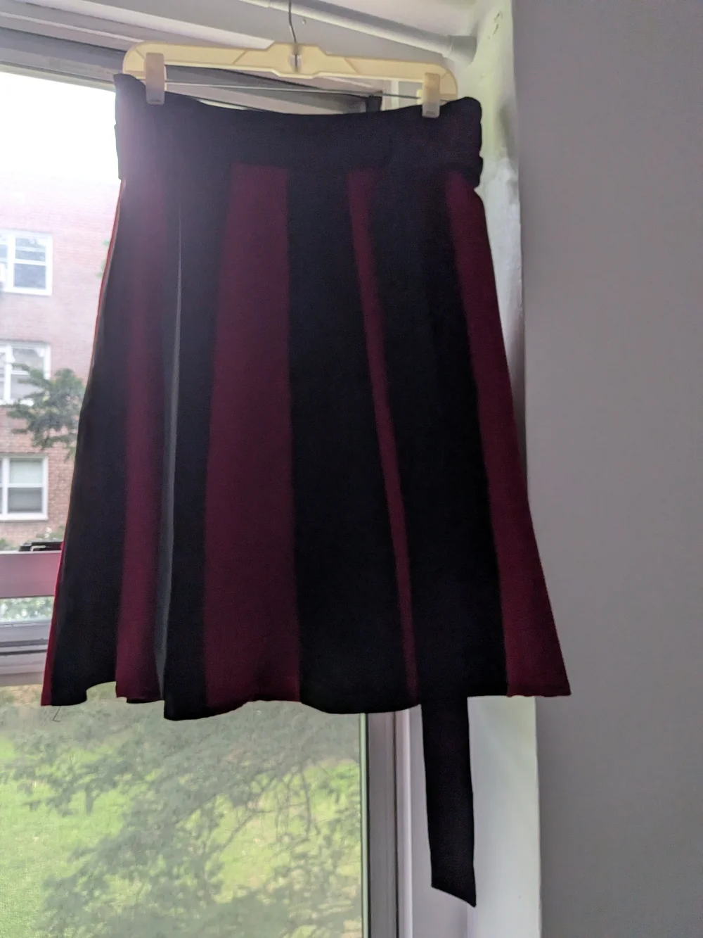 Heavy Red A-Line Black and Red Striped Skirt with Waist Tie